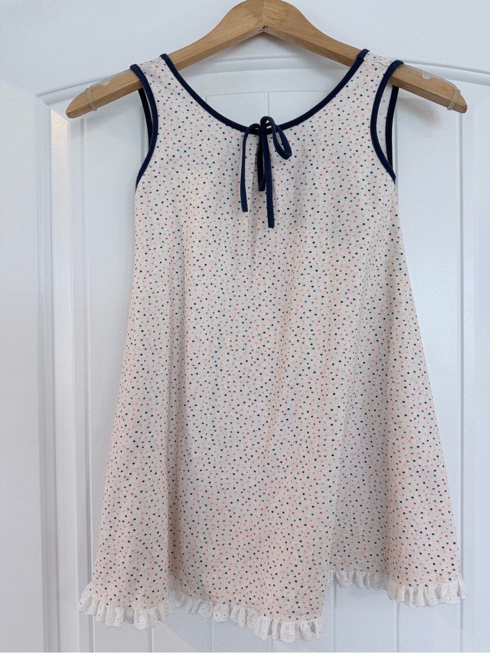 Omi Jo Girls Size 8 Polka Dot Sleeveless Dress Eyelet Ruffle Hem